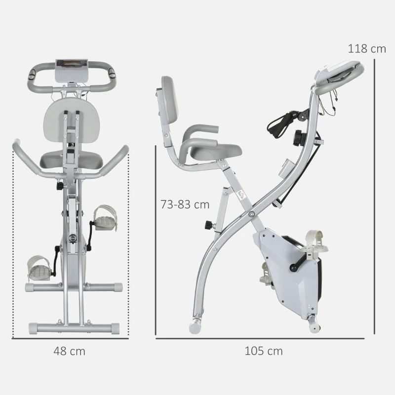 HOMCOM Folding Exercise Bike 8 Levels of Magnetic Resistance Adjustable Seat Backrest Ergonomic Handles Black Gray(m-3)