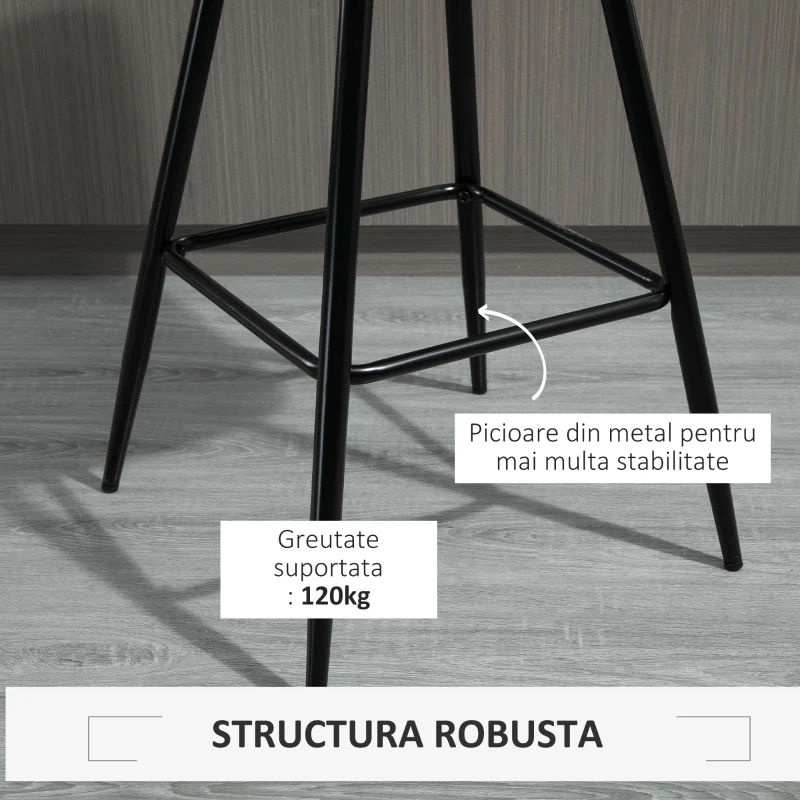 HOMCOM Set 2 Scaune Înalte în Stil Nordic cu Spătar și Suport pentru Picioare, 45x47x88 cm, Gri