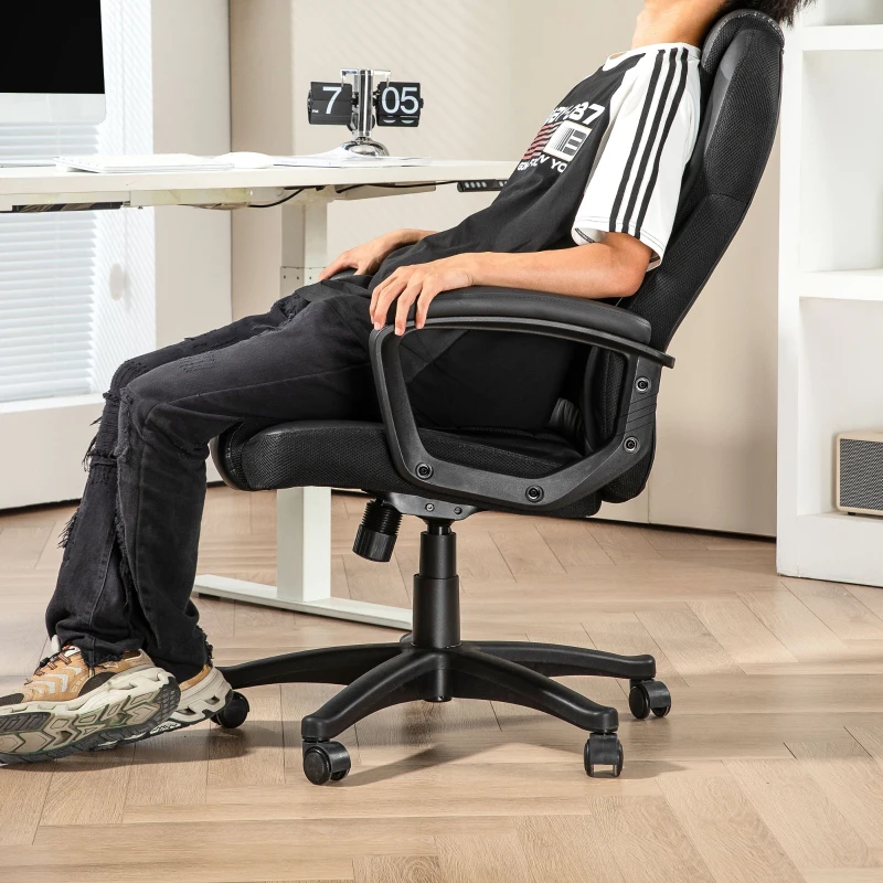 HOMCOM Office Chair, Desk Chair, with Rocking Function and 360° Swivel Seat, 65L x 69W x 110-120H cm, Black