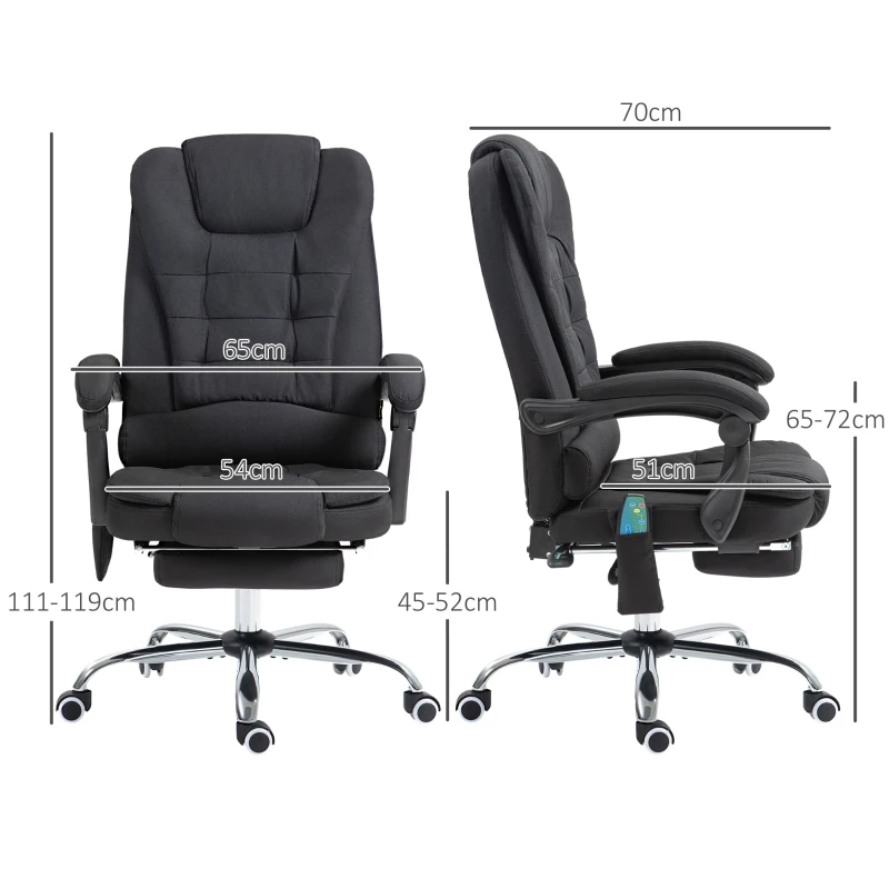 Vinsetto Bureaustoel met Massage- en Verwarmingsfunctie, Ergonomisch, Hoogteverstelbaar, Zwart(m-3)