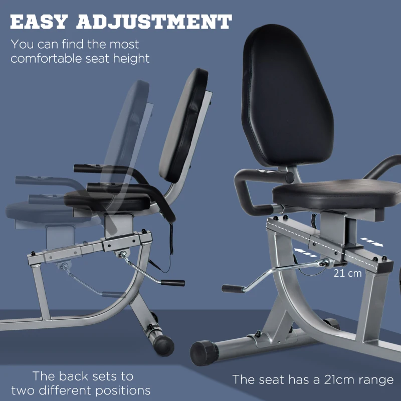 HOMCOM Semi-Reclined Magnetic Exercise Bike with LCD Multifunction Screen Adjustable Seat 8 Resistance Levels(m-6)