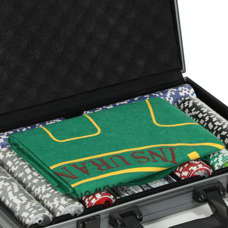 Pokerset SPORTNOW - Pokerkoffer met 400 Chips, 2 Kaartspellen, 5 Dobbelstenen, Dealer-Schijf, Speelmat