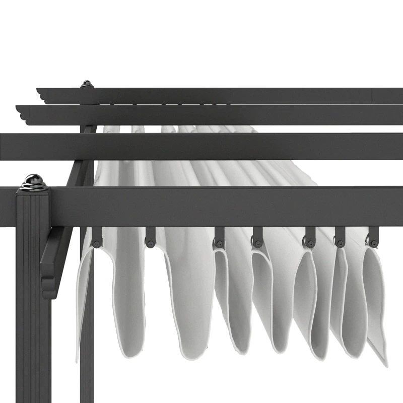 Outsunny Gazebo Pergola 4x4 m con Tettuccio Retrattile, 8 Viti e 8 Picchetti in Alluminio, Poliestere e Metallo, Bianco