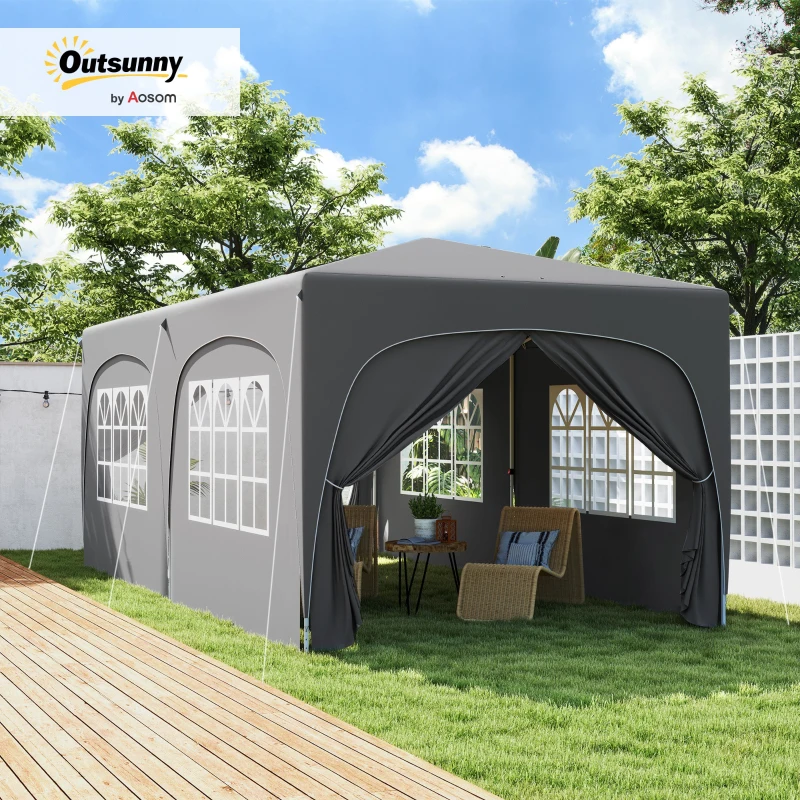 Outsunny Pop-Up Folding Gazebo 3 x 6m, UPF50+ Adjustable Height, with Carrying Bag and Sandbags, Light Gray