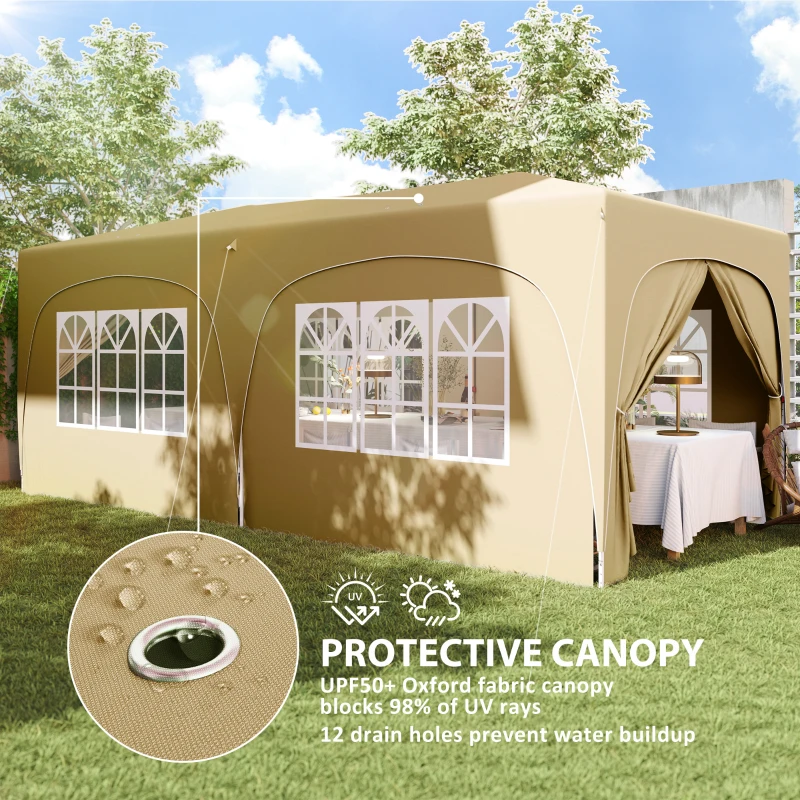 Outsunny Pop Up Folding Gazebo 3 x 6m, UPF50+ Adjustable Height, with Carry Bag and Sandbags, Sand