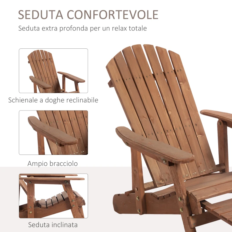 Outsunny Sedia a Sdraio Adirondack da Giardino Pieghevole Regolabile con Poggiapiedi 175x70x89cm