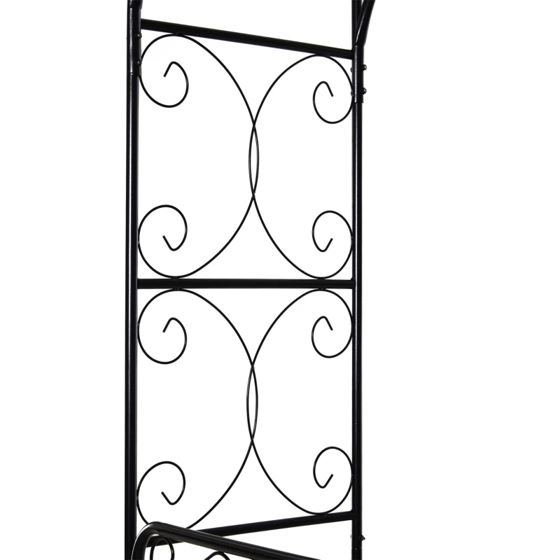 Outsunny Garden Decorative Metal Arch with Gate Outdoor Patio Trellis Arbor for Climbing Plant Archway Antique Black - 108L x 45W x 215Hcm