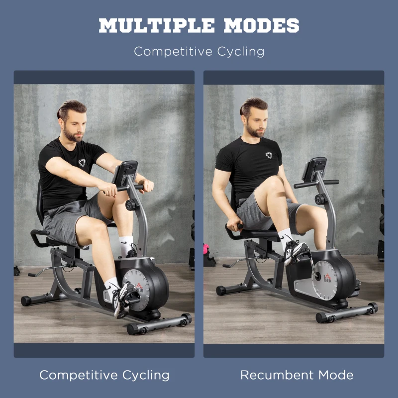 HOMCOM Semi-Reclined Magnetic Exercise Bike with LCD Multifunction Screen Adjustable Seat 8 Resistance Levels(m-8)