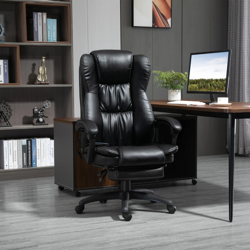 Vinsetto Fotel biurowy Z funkcją masażu Oparcie regulowane do 135° Maksymalny udźwig 120 kg 68,5 cm x 68,5 cm x 119-127 cm Sztuczna skóra Czarny(m-11)