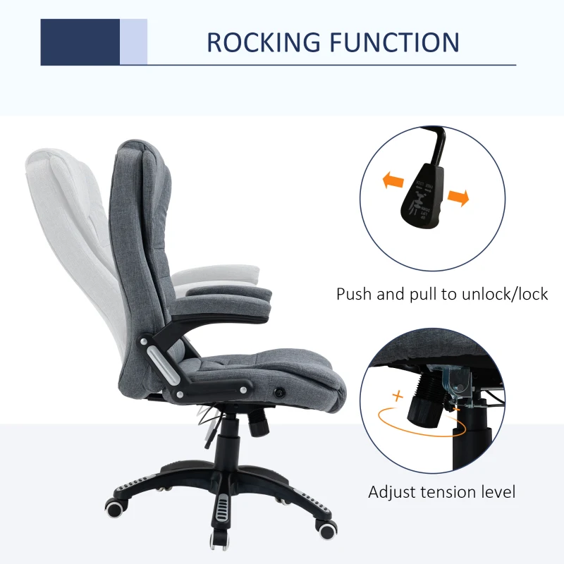Vinsetto Office Chair Computer Ergonomic Reclining Backrest Swivel Seat Height Adjustable Padded Armrest Gray