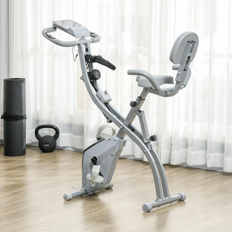HOMCOM Folding Exercise Bike 8 Levels of Magnetic Resistance Adjustable Seat Backrest Ergonomic Handles Black Gray(m-10)