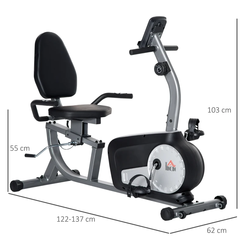 HOMCOM Semi-Reclined Magnetic Exercise Bike with LCD Multifunction Screen Adjustable Seat 8 Resistance Levels(m-3)