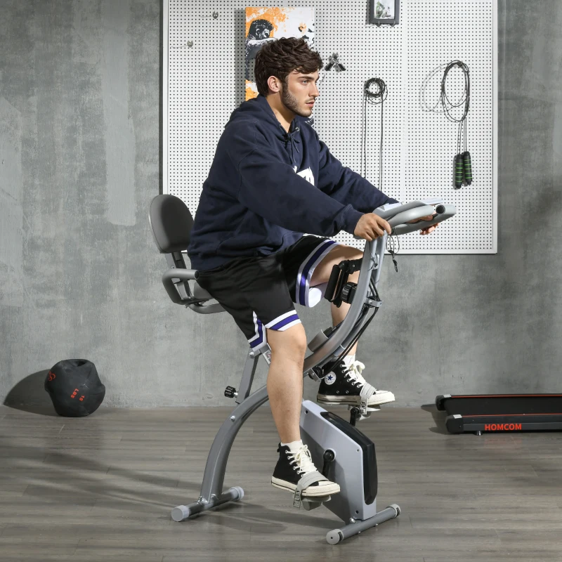 HOMCOM Folding Exercise Bike 8 Levels of Magnetic Resistance Adjustable Seat Backrest Ergonomic Handles Black Gray(m-2)