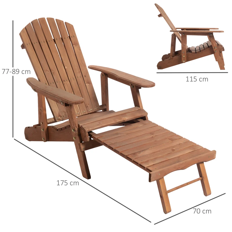 Outsunny Sedia a Sdraio Adirondack da Giardino Pieghevole Regolabile con Poggiapiedi 175x70x89cm