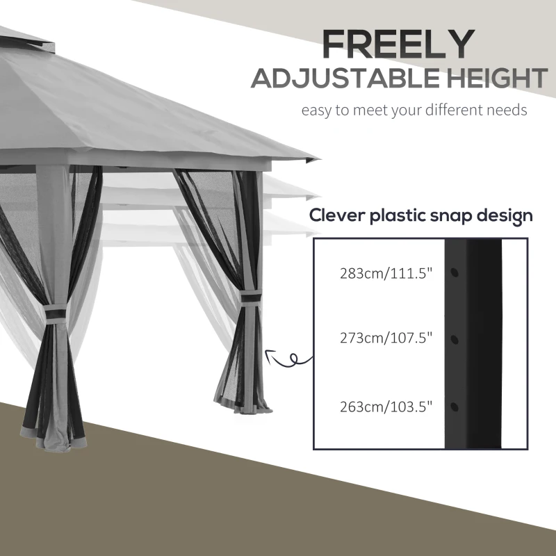 Outsunny Pop-Up Canopy, Height-Adjustable, 4 Mesh Walls, Ventilation Roof, Carrying Bag, Quick Setup, Dark Gray, 4 x 4 x 3 m