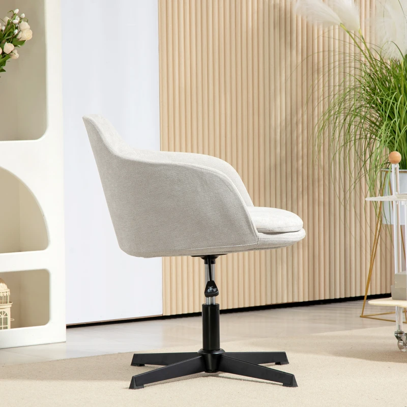 HOMCOM Beige Fabric Swivel Office Chair with Height Adjustable and Wheels, for Office or Bedroom