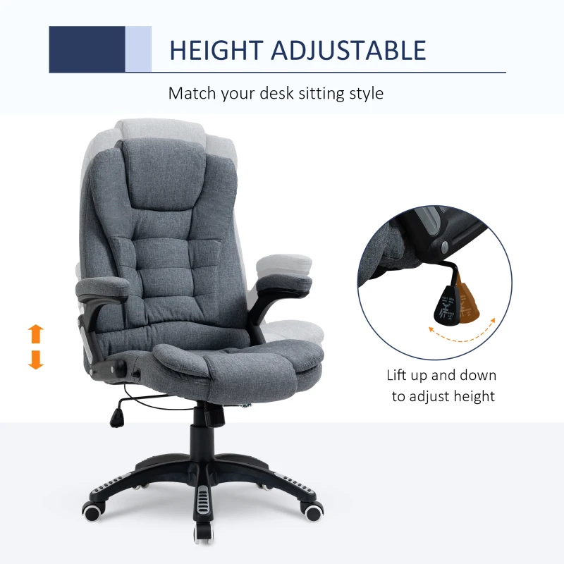 Vinsetto Office Chair Computer Ergonomic Reclining Backrest Swivel Seat Height Adjustable Padded Armrest Gray