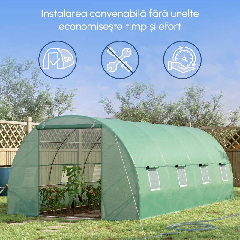 Outsunny Sera Tip Tunel pentru Plante, Verde, 6x3x2 m(m-4)