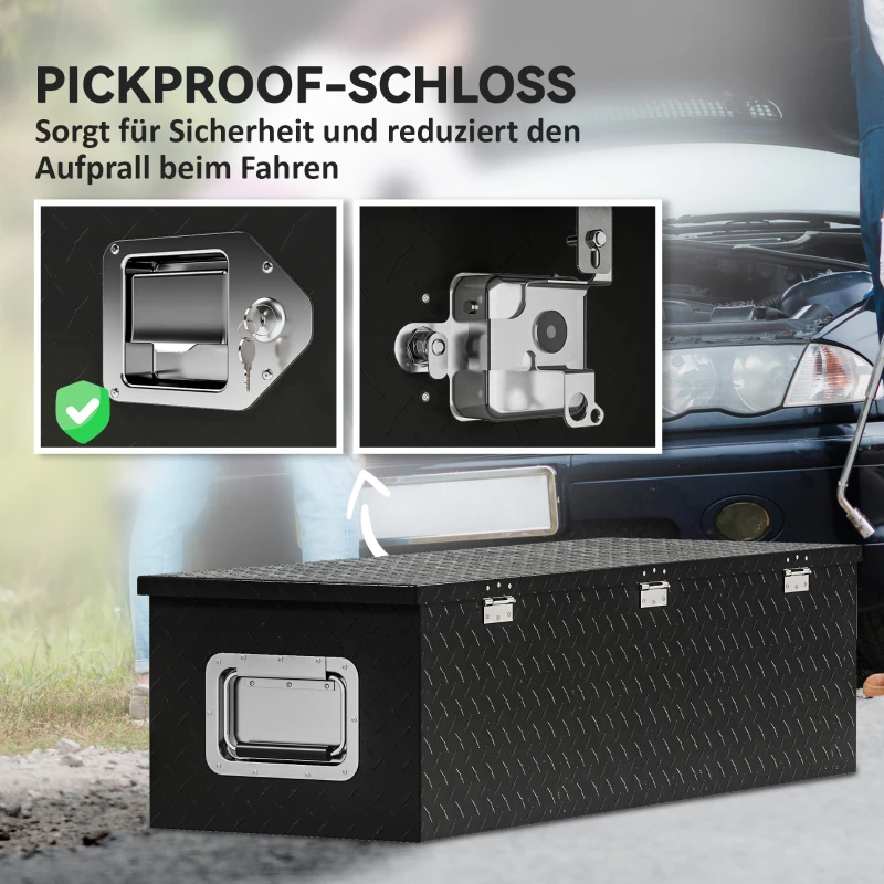 HOMCOM Robuuste Aluminium Opbergkist met Zijhandvatten, Slot en Sleutels, Gereedschapskist, 99 x 33 x 35,5 cm