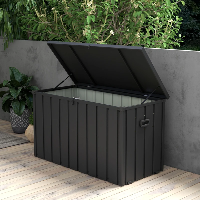 Outsunny Storage Box, Garden Chest, 450L Storage Space, 2 Wheels, Steel Frame, 125x61x70 cm, Dark Grey