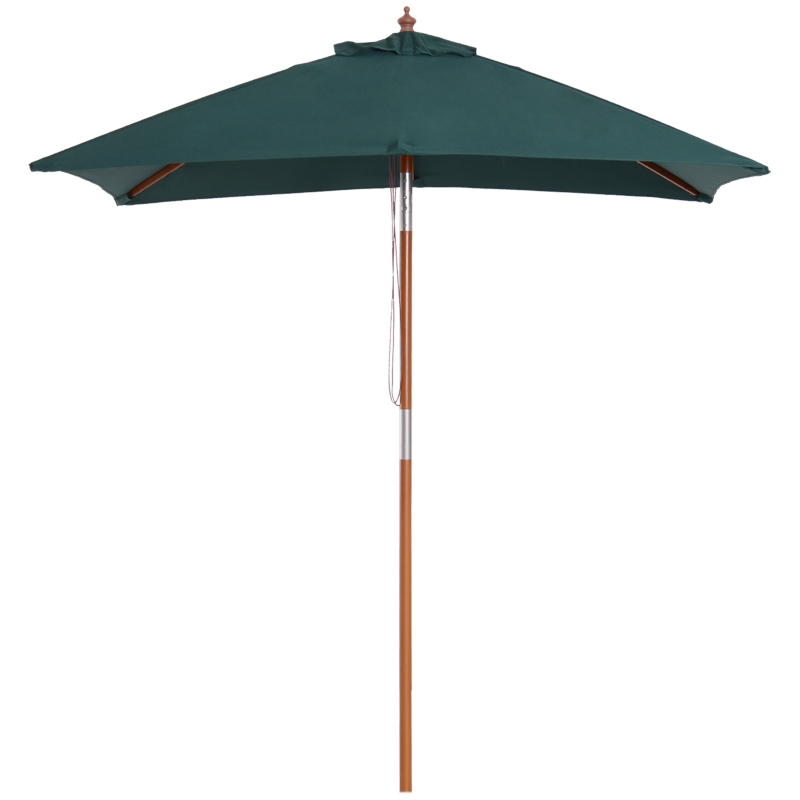 Outsunny 2m x 1.5m Garden Parasol Umbrella with Tilting Sunshade Canopy, Outdoor Market Table Umbrella with Wood and Bamboo Frame, Green