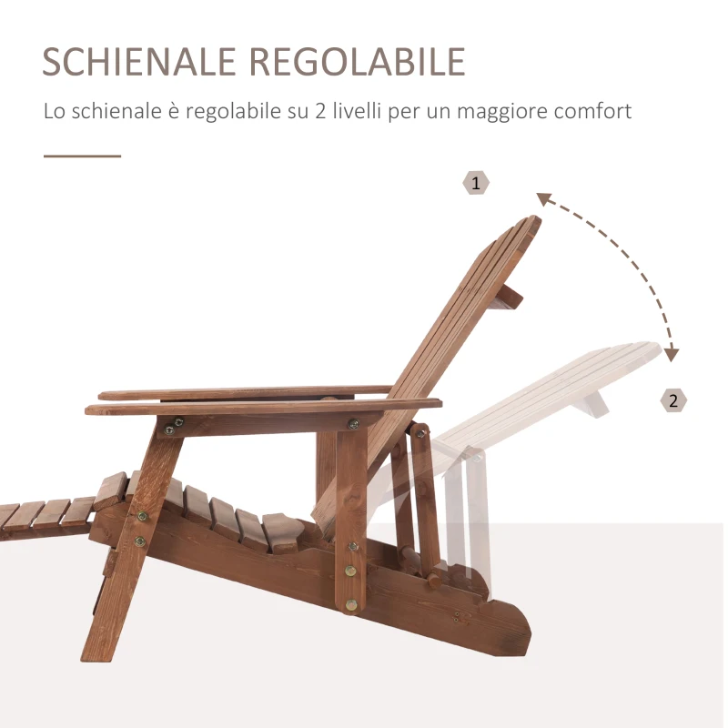 Outsunny Sedia a Sdraio Adirondack da Giardino Pieghevole Regolabile con Poggiapiedi 175x70x89cm