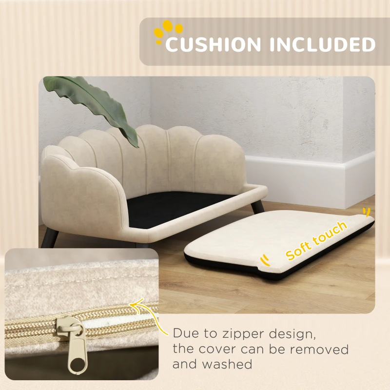 PawHut Contemporary Seashell-Shaped Dog Sofa Bed for Dog Cat 98L x 60W x 35H cm Plush Velvet Cushion Green