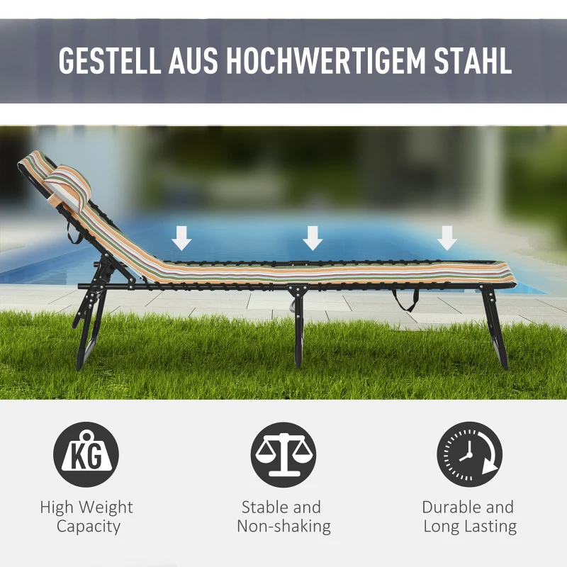 Outsunny Zonnebed, Opvouwbare Tuinligstoel, Klapbed, 4-stand rugleuning, Staal, Gaas, 189 x 58 x 30 cm, Meerkleurig