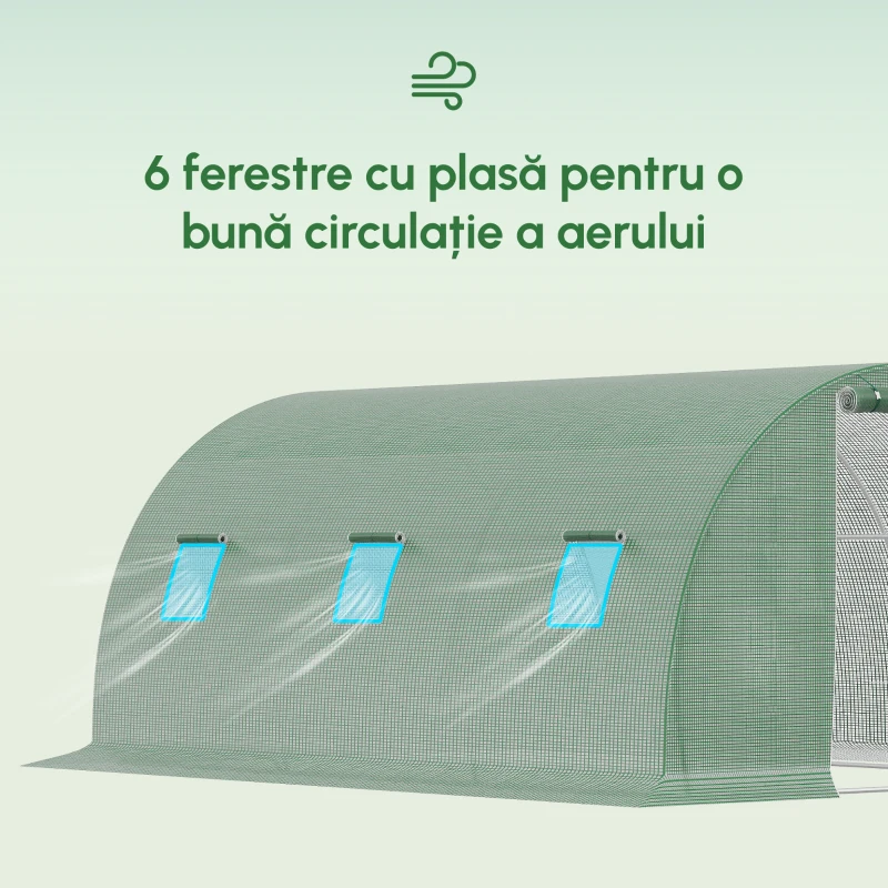 Outsunny Sera Tunel de Exterior cu Copertina din PE, Usa cu Fermoar si 6 Ferestre, Verde(m-4)