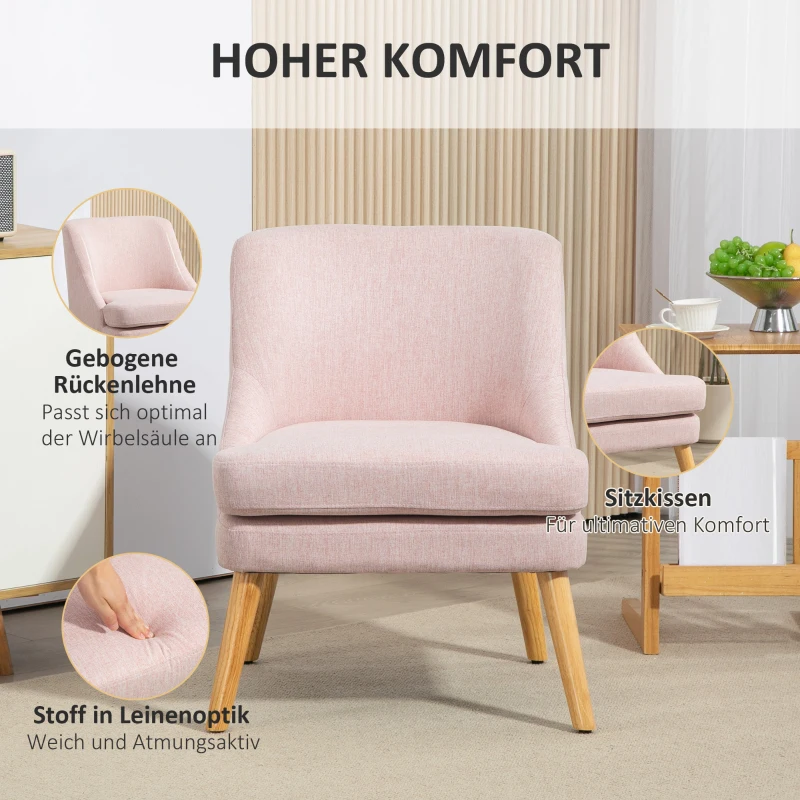 HOMCOM Accentstoel in Scandinavische stijl, fluweel, 25D-schuim, poten van Heveahout, beige, 63x69x79,5 cm