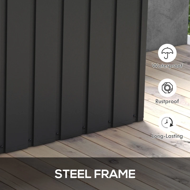 Outsunny Storage Box, Garden Chest, 450L Storage Space, 2 Wheels, Steel Frame, 125x61x70 cm, Dark Grey