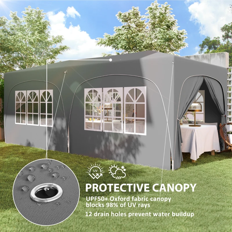 Outsunny Pop-Up Folding Gazebo 3 x 6m, UPF50+ Adjustable Height, with Carrying Bag and Sandbags, Light Gray