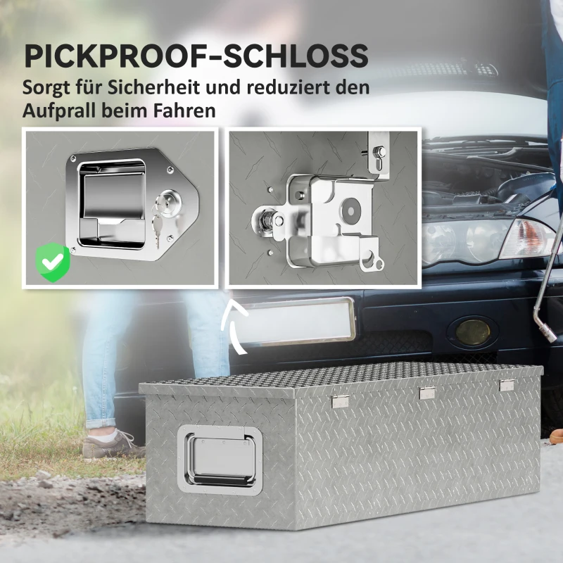 HOMCOM Robuuste Opbergkist van Aluminium met Zijhandgrepen, Slot en Sleutels, Gereedschapskist, 99 x 33 x 25,5 cm