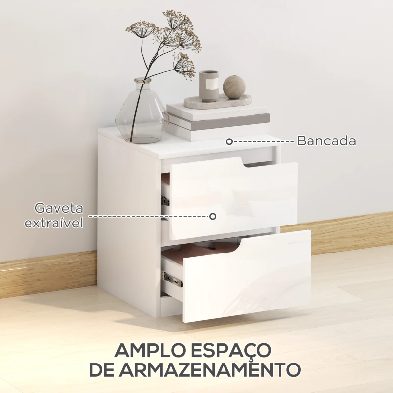 HOMCOM Mesa de Cabeceira Moderna Mesa de Cabeceira com Gavetas Mesa Auxiliar para Dormitório Sala de Estar 40x40x48 cm Branco