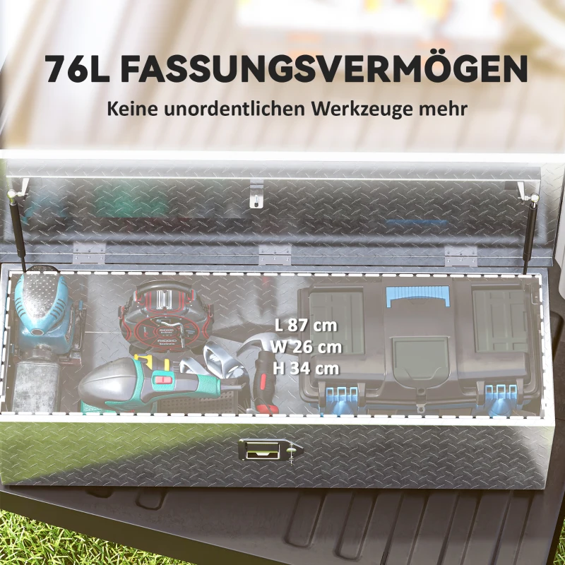 HOMCOM Robuuste Opbergkist van Aluminium met Zijhandgrepen, Slot en Sleutels, Gereedschapskist, 99 x 33 x 25,5 cm
