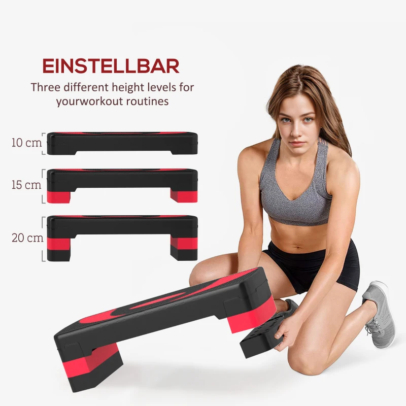 HOMCOM Aerobic Stepper, Hoogteverstelbaar voor Indoor en Outdoor, Belastbaar tot 150 kg, 80 x 31 x 10-20 cm, Rood