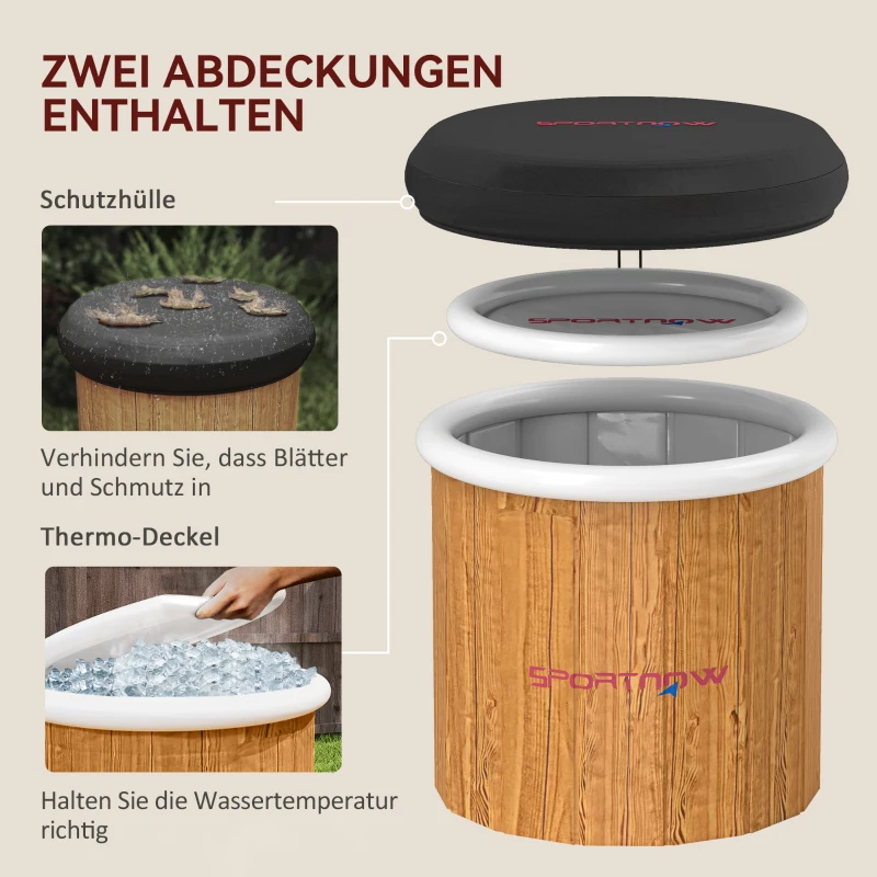 SPORTNOW Wanna Do Lodowatych Kąpieli, 300 litrów Nadmuchiwana dla Relaksu Mięśni z Pokrywą, Torbą, Pompką, Brązowa