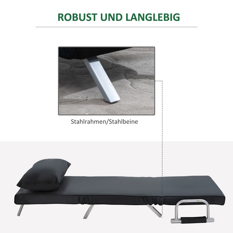 HOMCOM Convertible 1 Seater Armchair Sofa Bed Removable Grand Comfort Cushion Metal Armrest Feet Suede Black