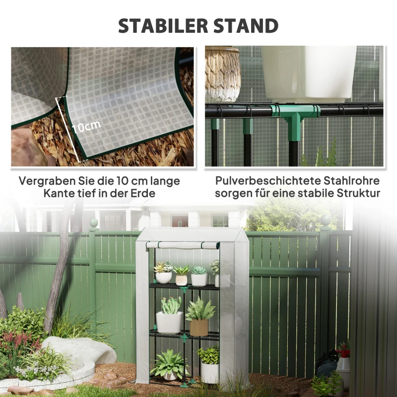 Outsunny Kas met 3-laags Schap, UV-bestendige Plastic Afdekking, Roldeur, 100 x 40 x 150 cm, Wit