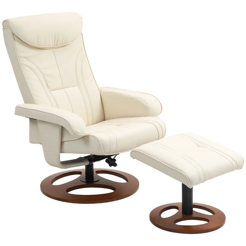 HOMCOM Reclining Armchair with Footrest, Backrest Reclining up to 135°, Synthetic Covering, Cream White