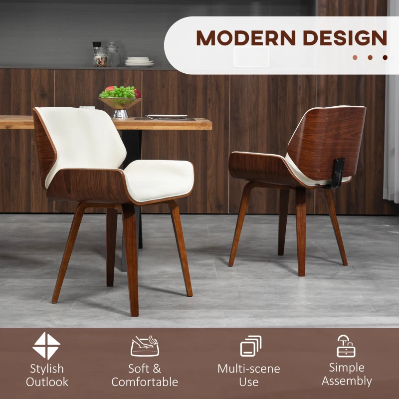 HOMCOM Set of 2 vintage style dining chairs with white and brown synthetic covering 51.5 x 53 x 79.5 cm