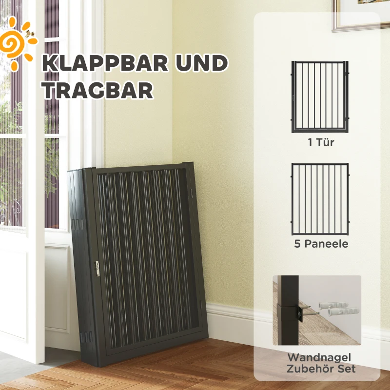 PawHut Puppyren, Hondenren, Puppy Omheining, 6 Panelen met Deur, Opvouwbaar en Draagbaar Hondenhek, Staal, Zwart