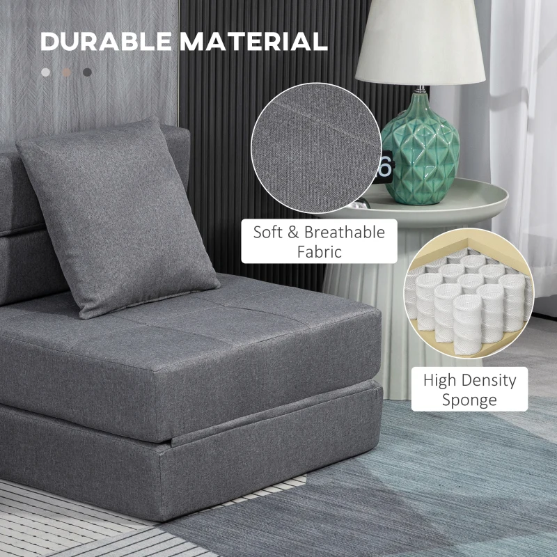 HOMCOM Convertible Chair Bed, Floor Sofa Bed Recliner, Fabric Upholstered Sleeper Lounge Futon with Pillow for Living Room, Dark Grey