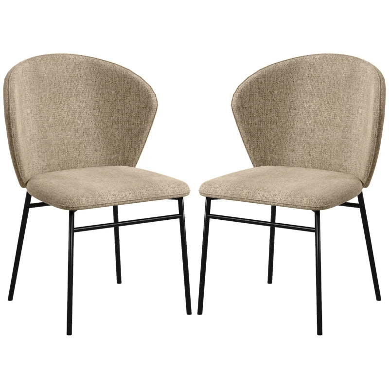 HOMCOM Set of 2 fabric dining chairs with padded seat in linen-look fabric stable steel legs modern design light brown