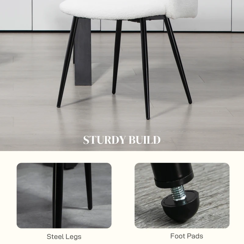 HOMCOM Set of 2 dining chairs with fabric backrest steel legs 55 x 62 x 80 cm white black