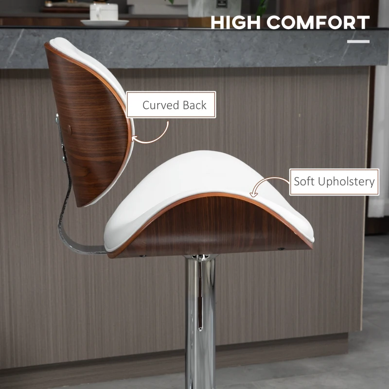 HOMCOM Set of 2 bar stools adjustable height synthetic coating 53 x 52 x 92-112 cm white