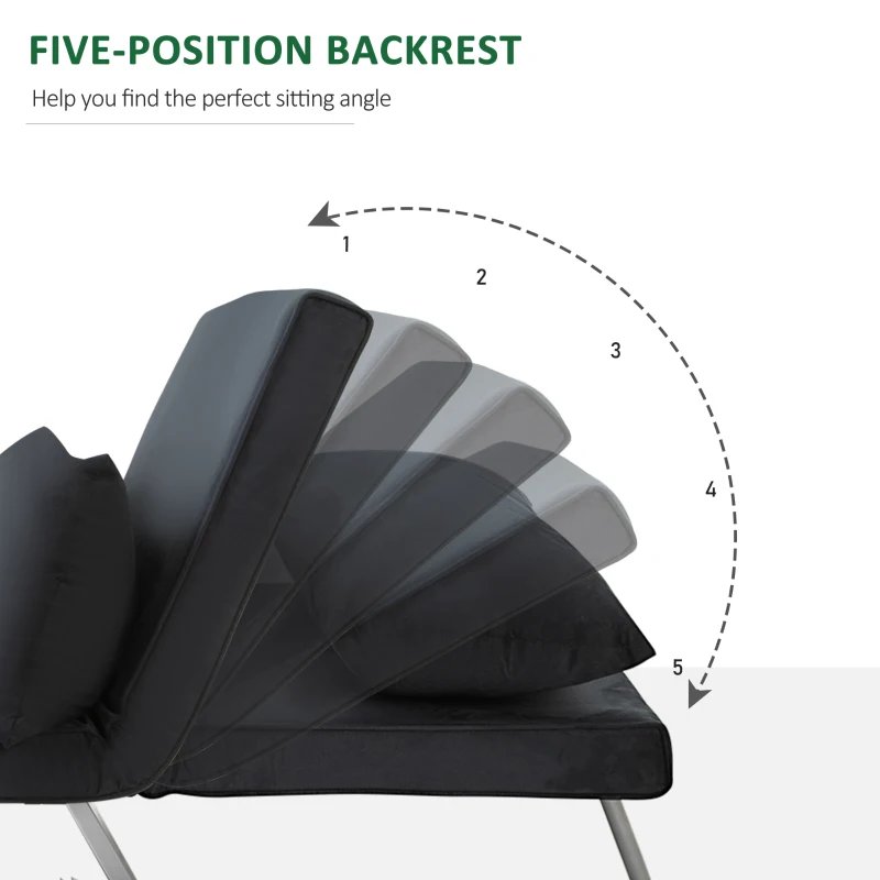 HOMCOM Convertible 1 Seater Armchair Sofa Bed Removable Grand Comfort Cushion Metal Armrest Feet Suede Black