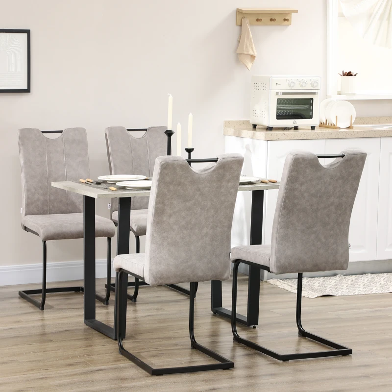 HOMCOM Set of 4 dining chairs microfiber covering with steel sled legs and handle 43 x 58.5 x 96.5 cm gray