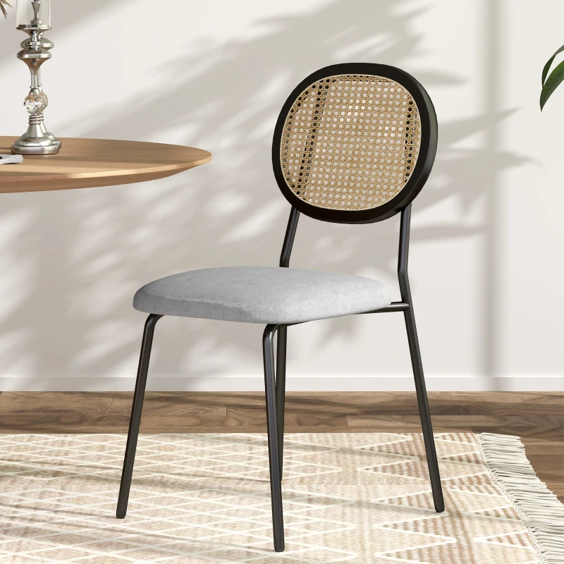 HOMCOM Set of 2 dining chairs kitchen chairs rattan back breathable fabric steel frame 44 x 54 x 87 cm gray