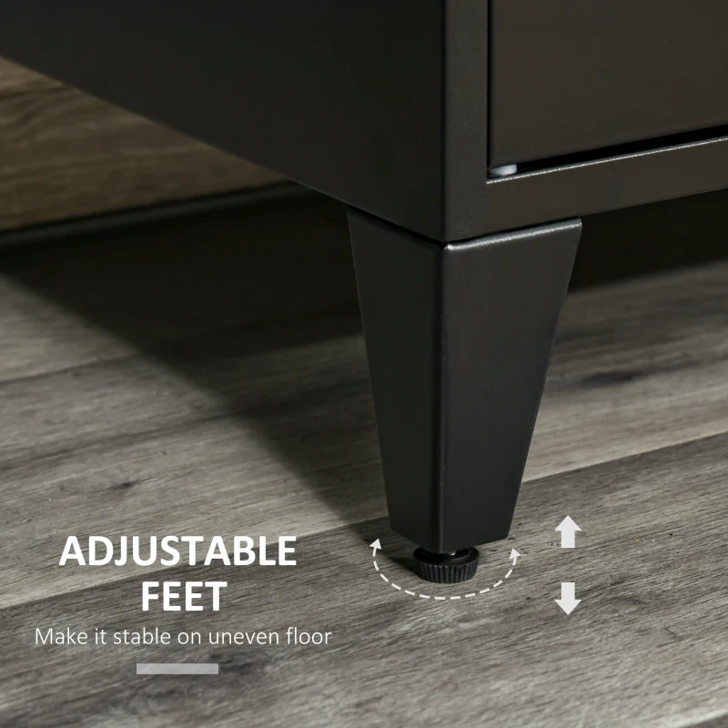 HOMCOM TV Stand TV Stand for 55'' TVs with 2 Cupboards Adjustable Feet Black Metal Frame Natural Wood Top 150 x 40 x 50 cm